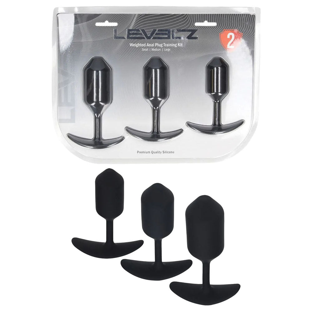 LEVELZ Silicone Weighted Anal Plug Training Set - Black - 3 Sizes