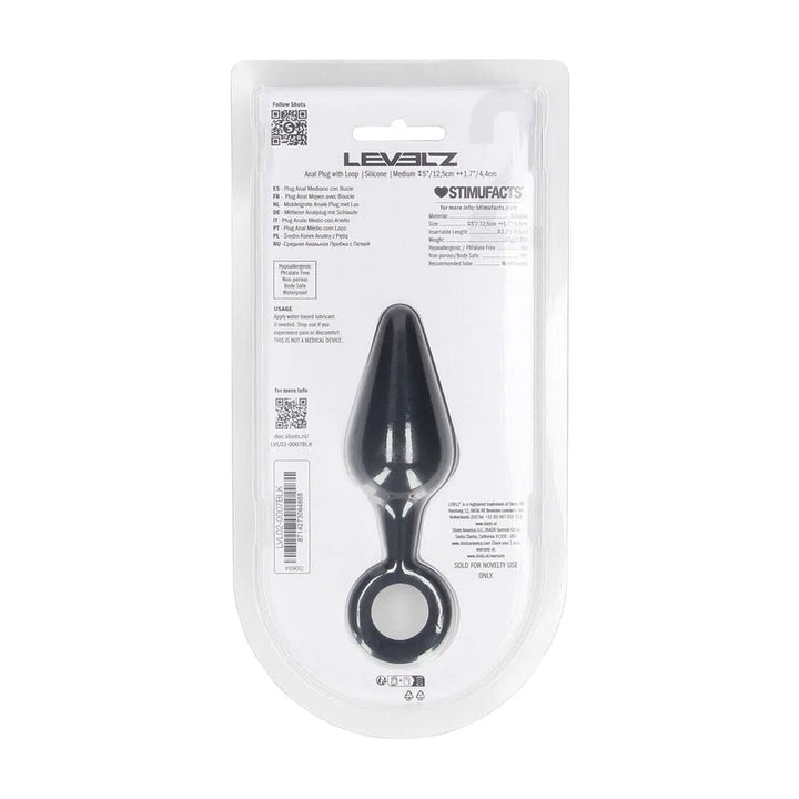 LEVELZ Silicone Anal Plug with Loop - Medium - Black