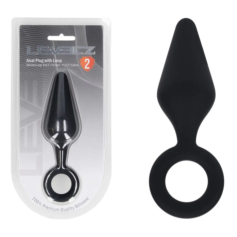 LEVELZ Silicone Anal Plug Large with Loop - Black