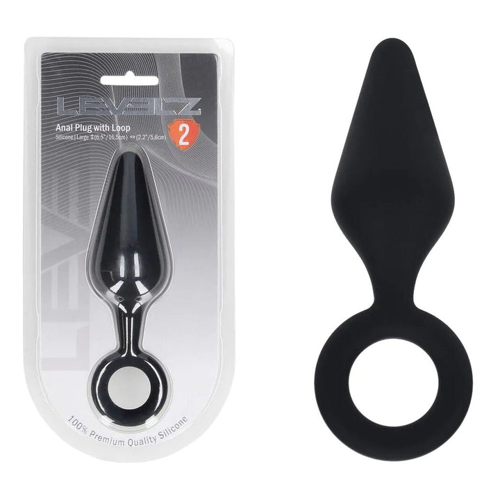 LEVELZ Silicone Anal Plug Large with Loop - Black