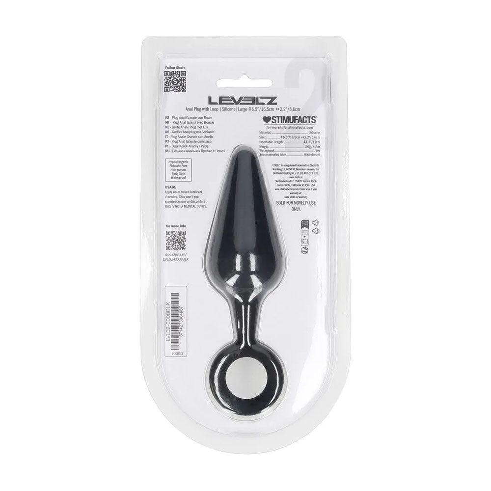 LEVELZ Silicone Anal Plug Large with Loop - Black