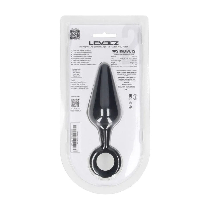 LEVELZ Silicone Anal Plug Large with Loop - Black