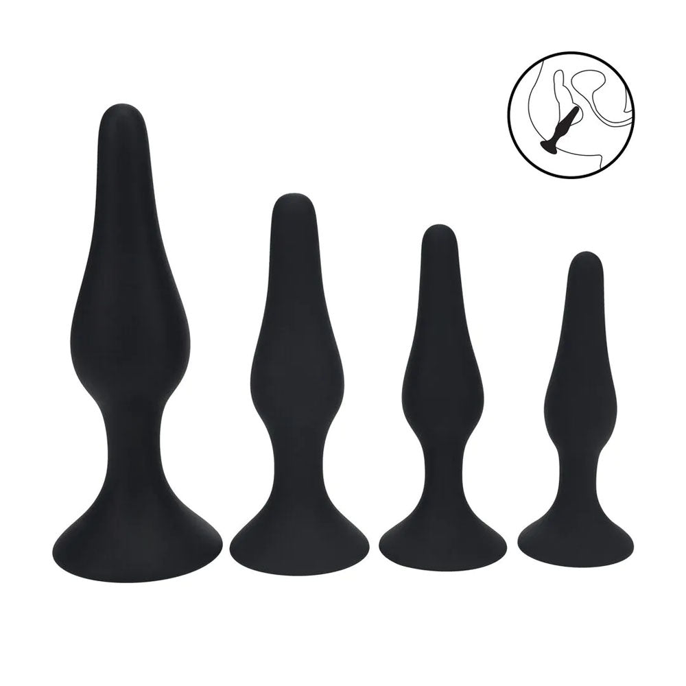 LEVELZ Slim Silicone Anal Plug Kit - Set of 4 Sizes - Black