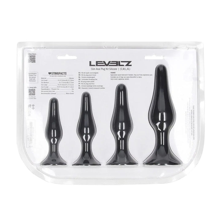 LEVELZ Slim Silicone Anal Plug Kit - Set of 4 Sizes - Black