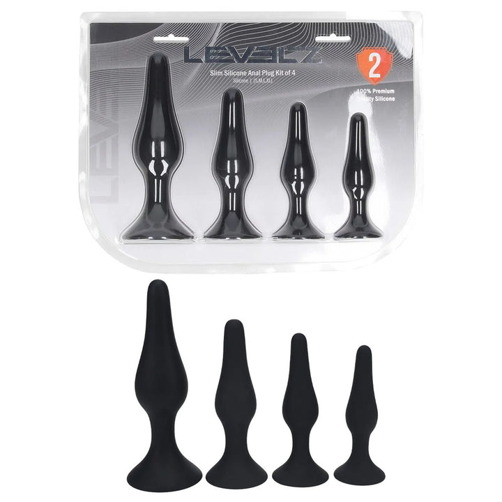 LEVELZ Slim Silicone Anal Plug Kit - Set of 4 Sizes - Black