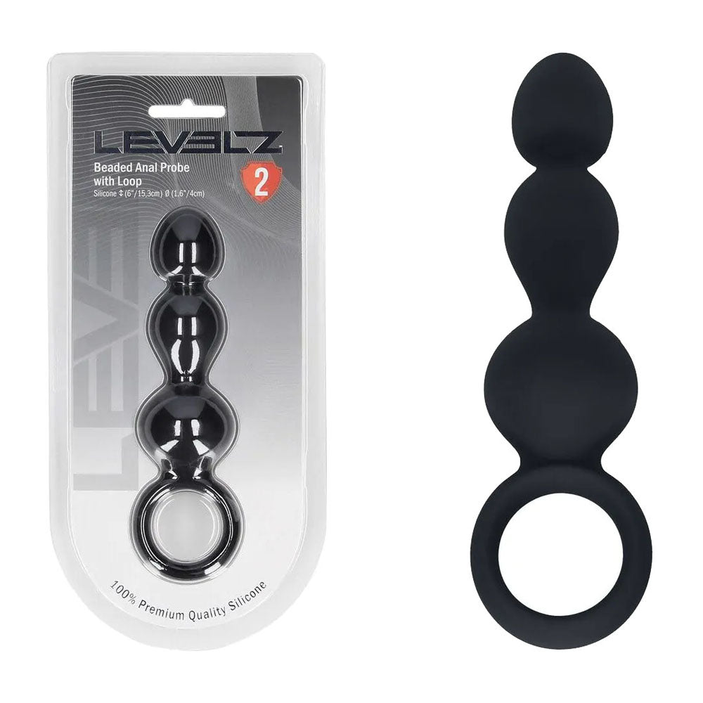 LEVELZ Beaded Silicone Anal Probe with Loop - Black