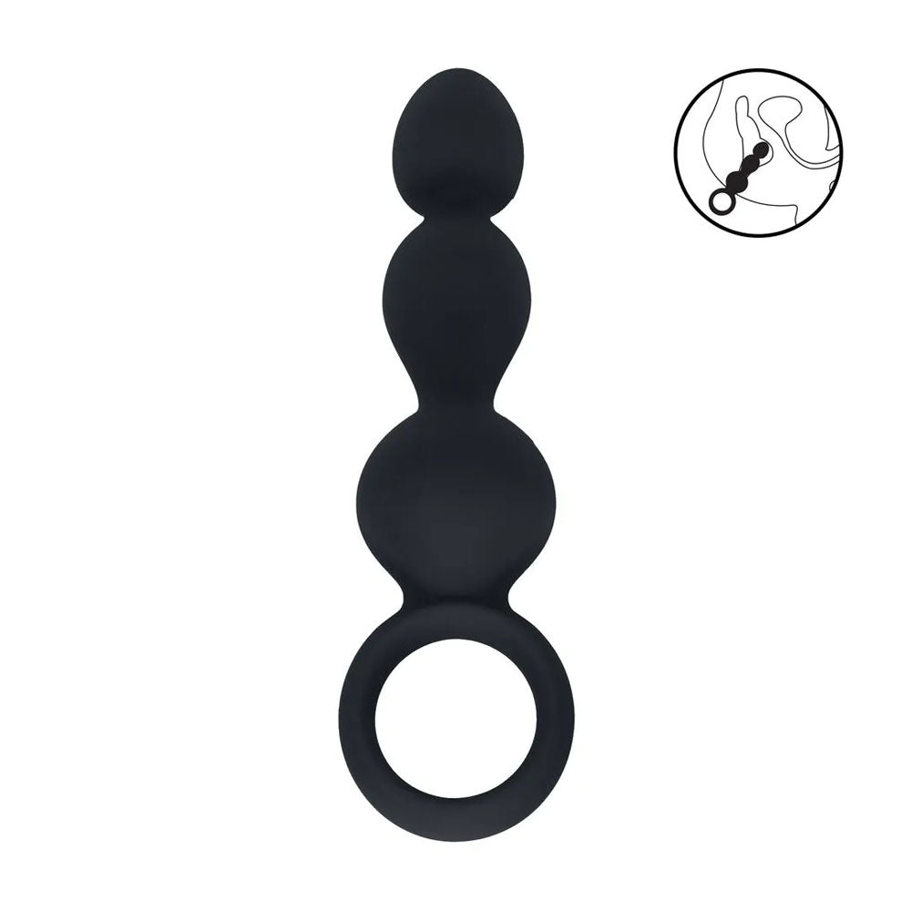 LEVELZ Beaded Silicone Anal Probe with Loop - Black