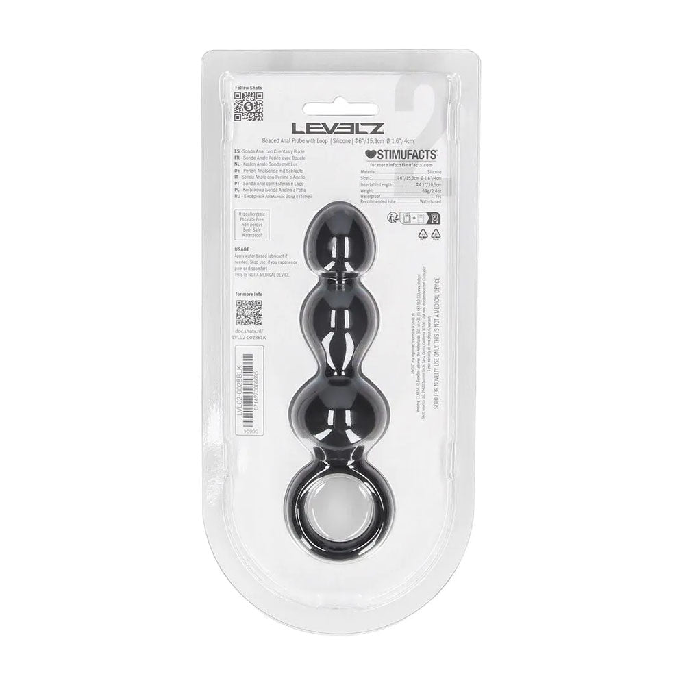 LEVELZ Beaded Silicone Anal Probe with Loop - Black