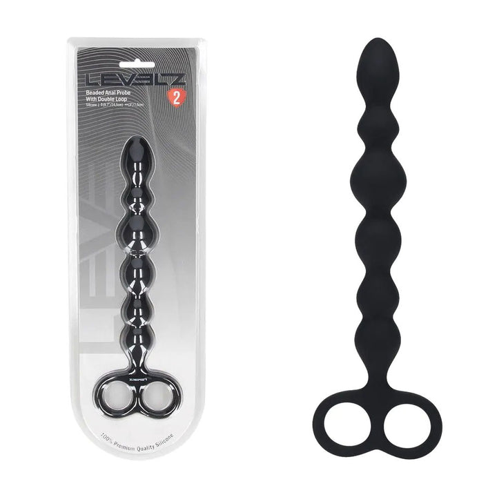 LEVELZ Beaded Silicone Anal Probe with Double Loop - Black
