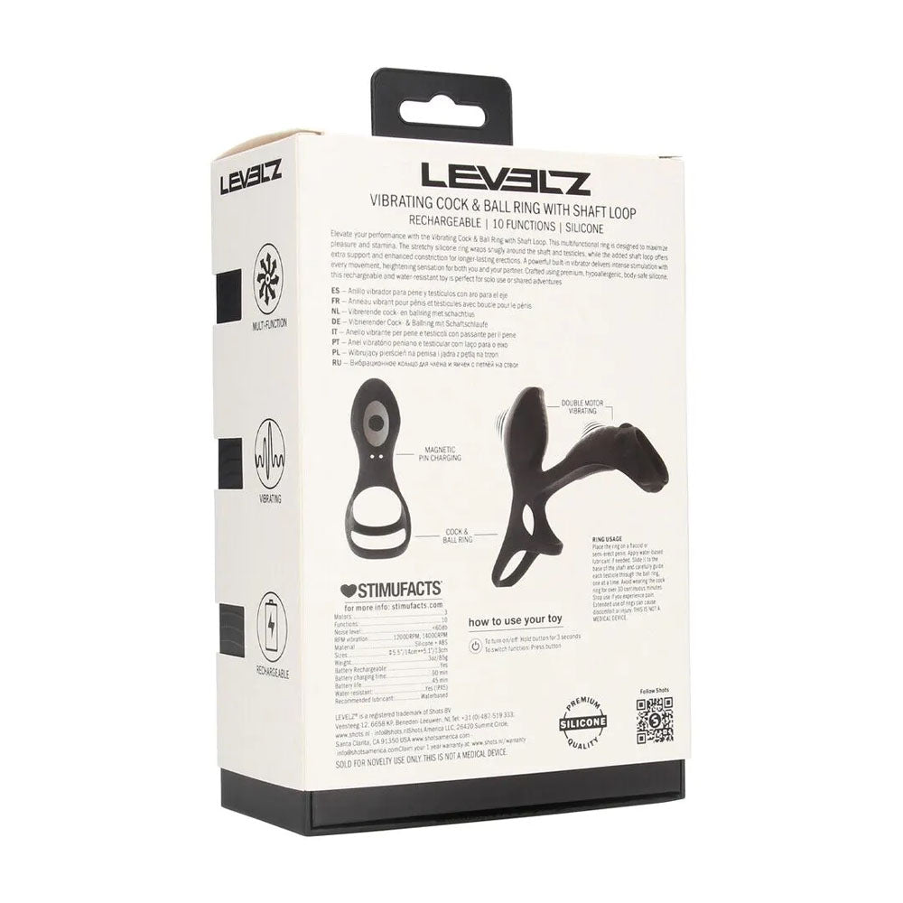 LEVELZ Vibrating Cock & Ball Ring with Shaft Loop - Black
