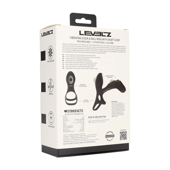 LEVELZ Vibrating Cock & Ball Ring with Shaft Loop - Black
