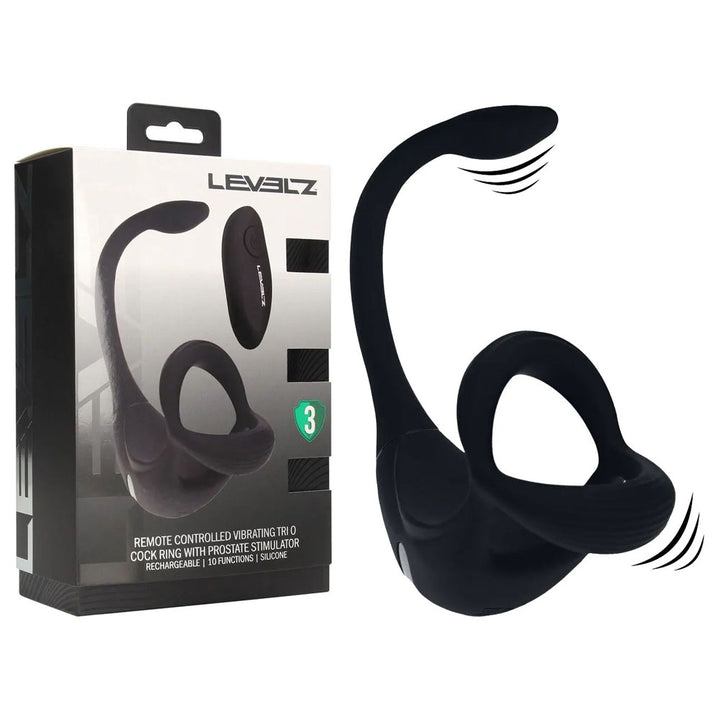 LEVELZ Remote Controlled Vibrating TriO Cock Ring with Prostate Stimulator - Black