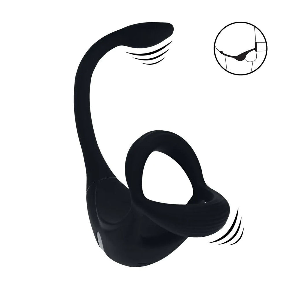 LEVELZ Remote Controlled Vibrating TriO Cock Ring with Prostate Stimulator - Black