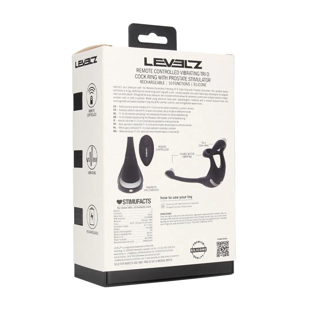 LEVELZ Remote Controlled Vibrating TriO Cock Ring with Prostate Stimulator - Black