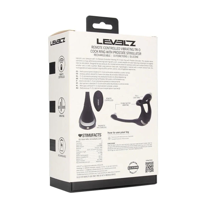 LEVELZ Remote Controlled Vibrating TriO Cock Ring with Prostate Stimulator - Black