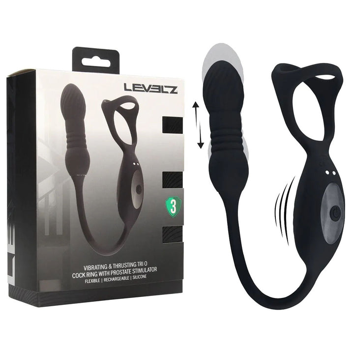 LEVELZ Vibrating & Thrusting TriO Cock Ring with Prostate Stimulator - Black