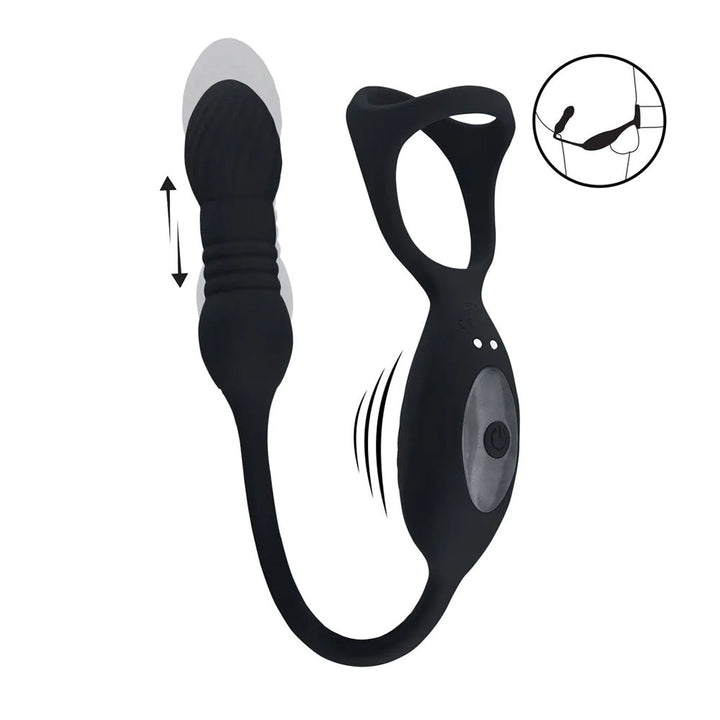 LEVELZ Vibrating & Thrusting TriO Cock Ring with Prostate Stimulator - Black