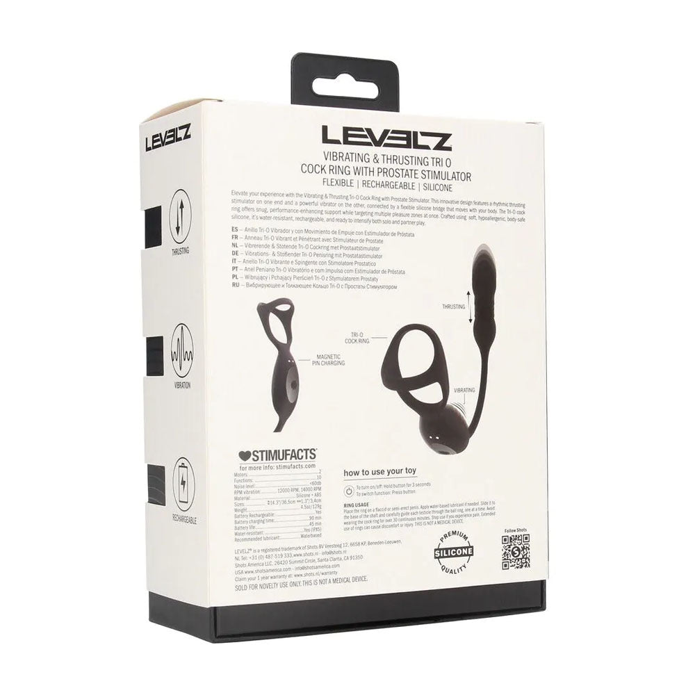 LEVELZ Vibrating & Thrusting TriO Cock Ring with Prostate Stimulator - Black