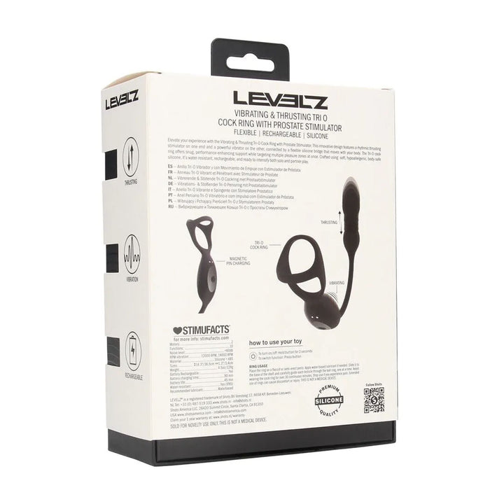 LEVELZ Vibrating & Thrusting TriO Cock Ring with Prostate Stimulator - Black