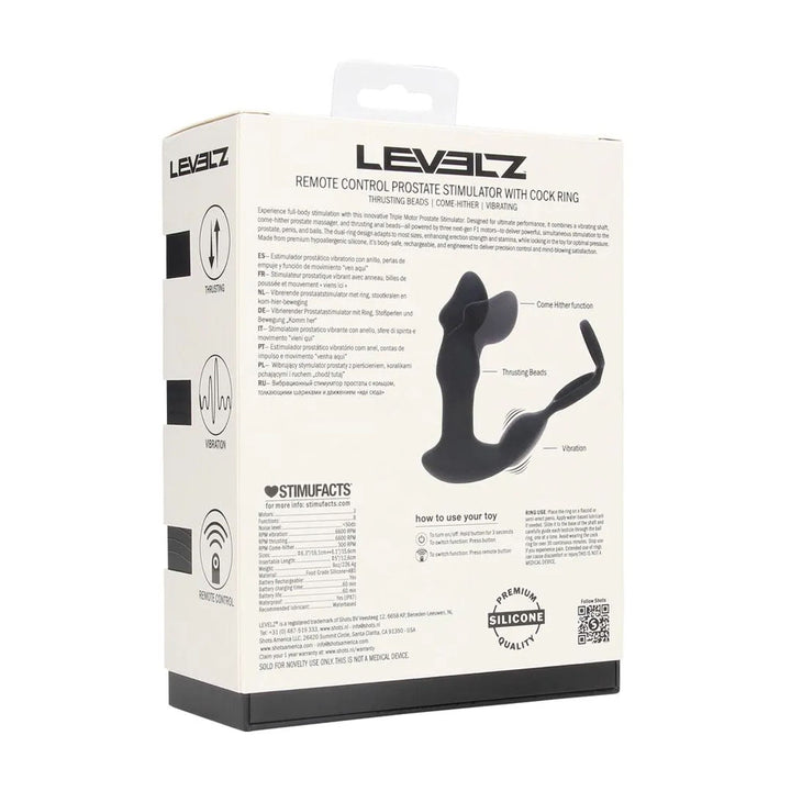 LEVELZ Remote Controlled Prostate Stimulator with Cock Ring - Black