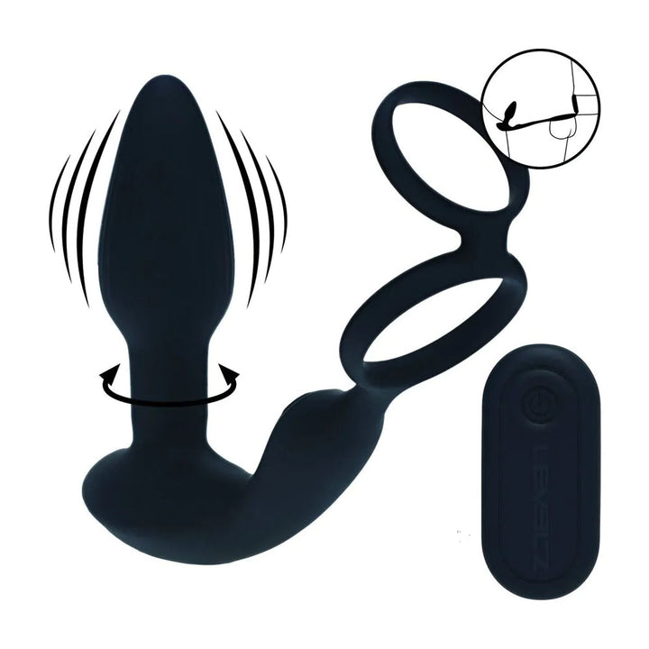 LEVELZ Dual Vibrating Prostate Stimulator with Cock Ring - Black