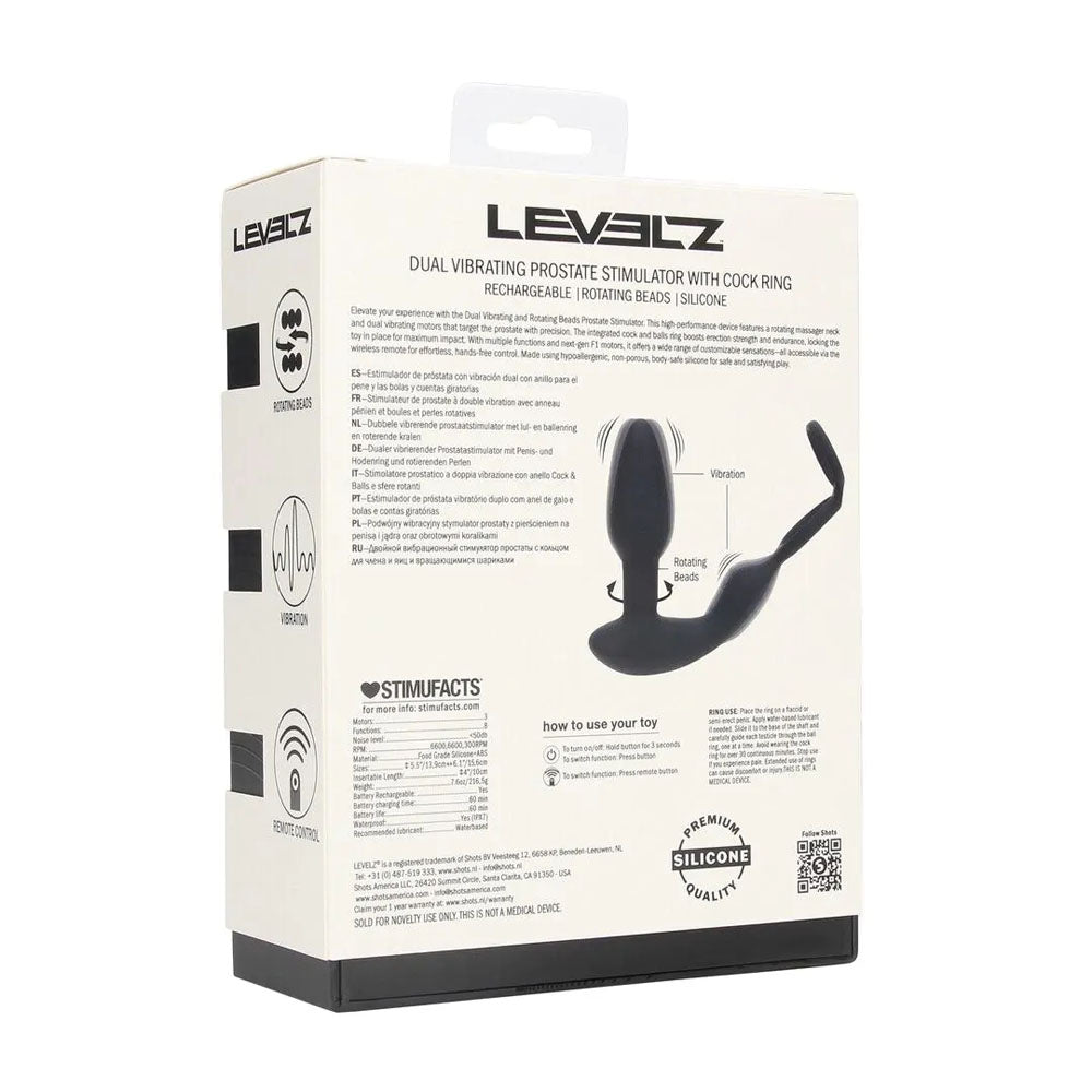 LEVELZ Dual Vibrating Prostate Stimulator with Cock Ring - Black