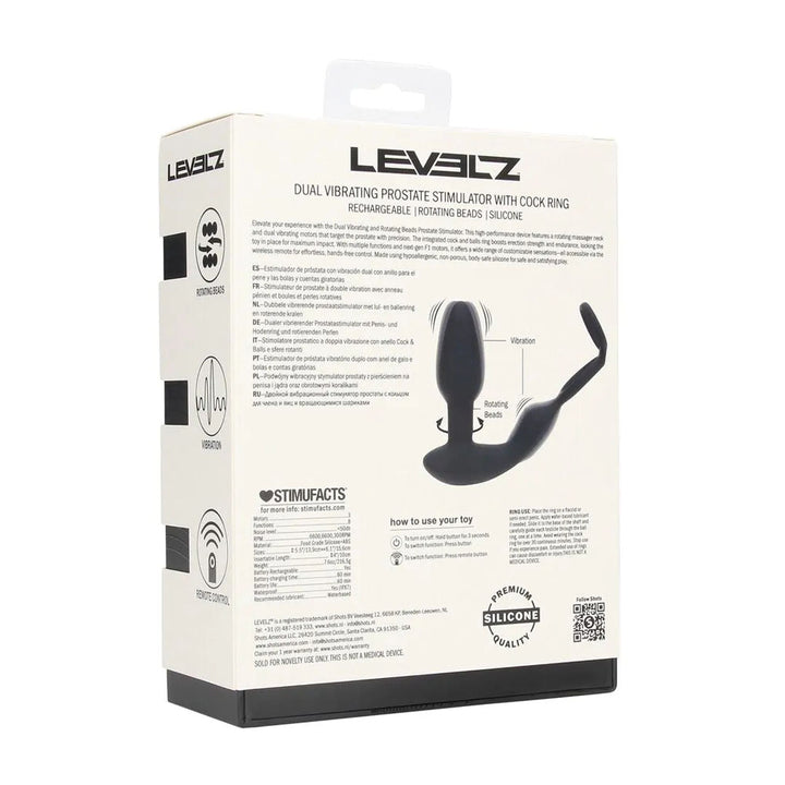 LEVELZ Dual Vibrating Prostate Stimulator with Cock Ring - Black