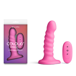 Colours Ribbed 5 Inch Vibrating Dildo with Remote - Pink