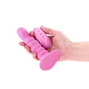 Colours Ribbed 5 Inch Vibrating Dildo with Remote - Pink