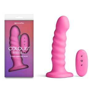 Colours Ribbed - 6 Inch Vibrating Dildo with Remote - Pink