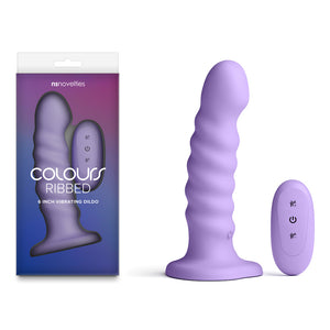 Colours Ribbed - 6'' Vibrating Dildo with Remote - Purple
