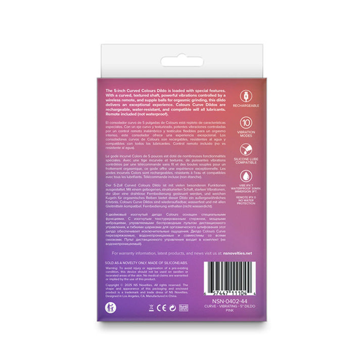 Colours Curve - Vibrating 5 Inch Dildo with Wireless Remote - Pink