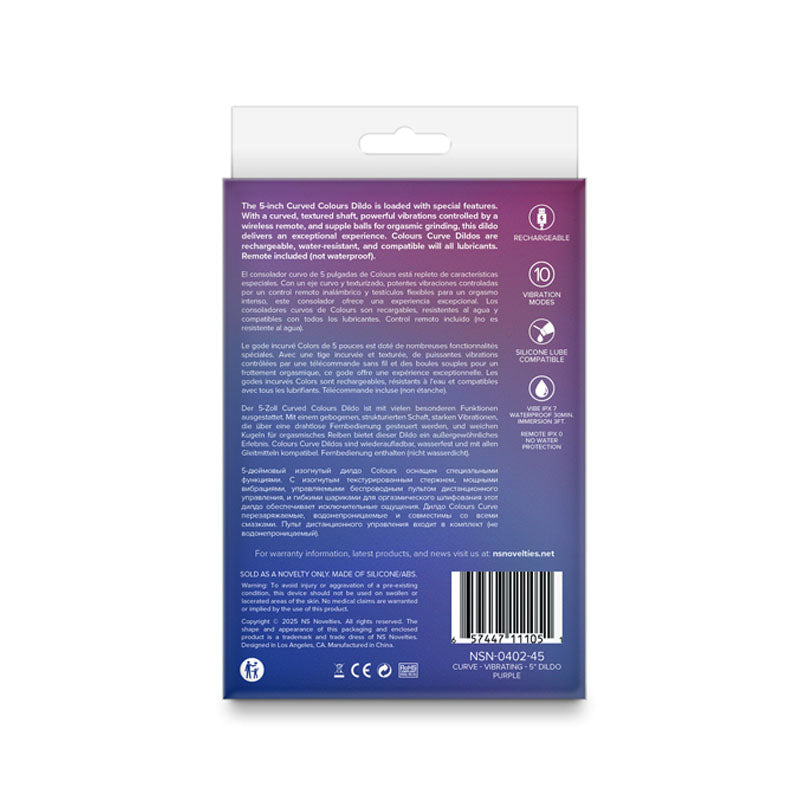 Colours Curve - Vibrating 5 Inch Dildo with Wireless Remote - Purple