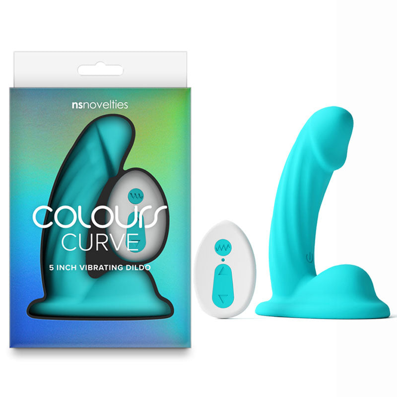 Colours Curve - Vibrating 5 Inch Dildo with Wireless Remote - Teal