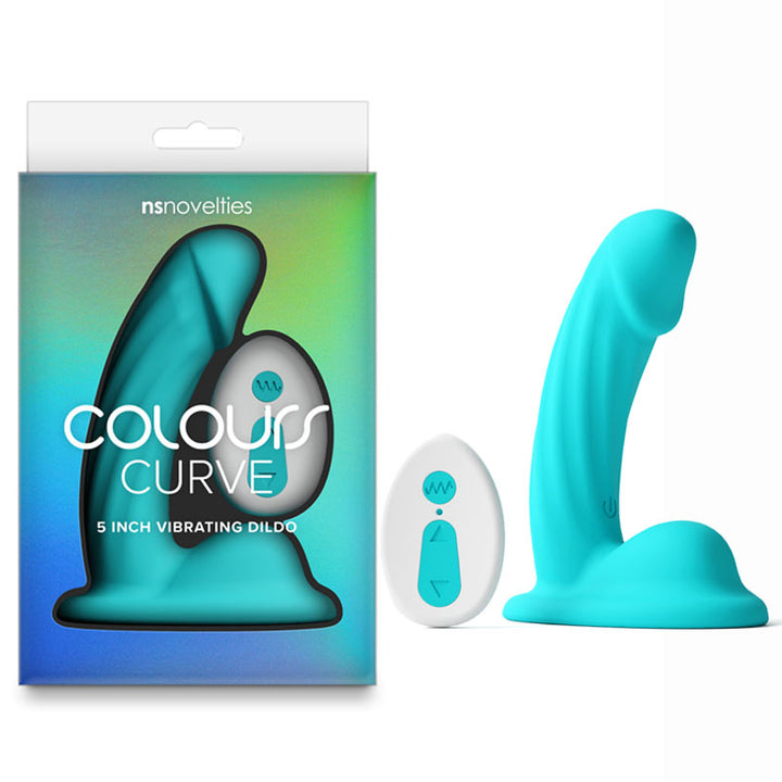 Colours Curve - Vibrating 5 Inch Dildo with Wireless Remote - Teal