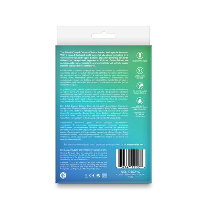 Colours Curve - Vibrating 5 Inch Dildo with Wireless Remote - Teal