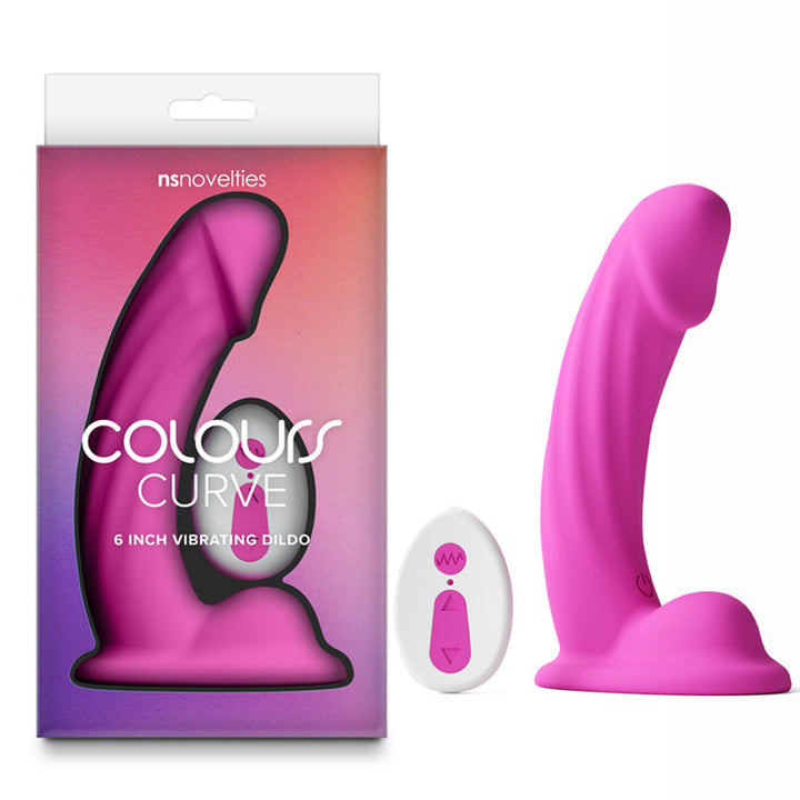 Colours Curve - Vibrating 6 Inch Dildo with Wireless Remote - Pink