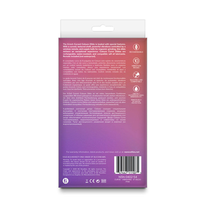 Colours Curve - Vibrating 6 Inch Dildo with Wireless Remote - Pink