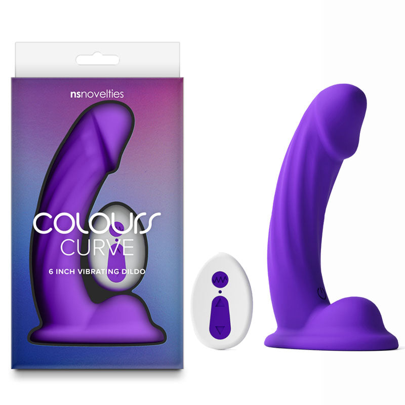 Colours Curve - Vibrating 6 Inch Dildo with Wireless Remote - Purple