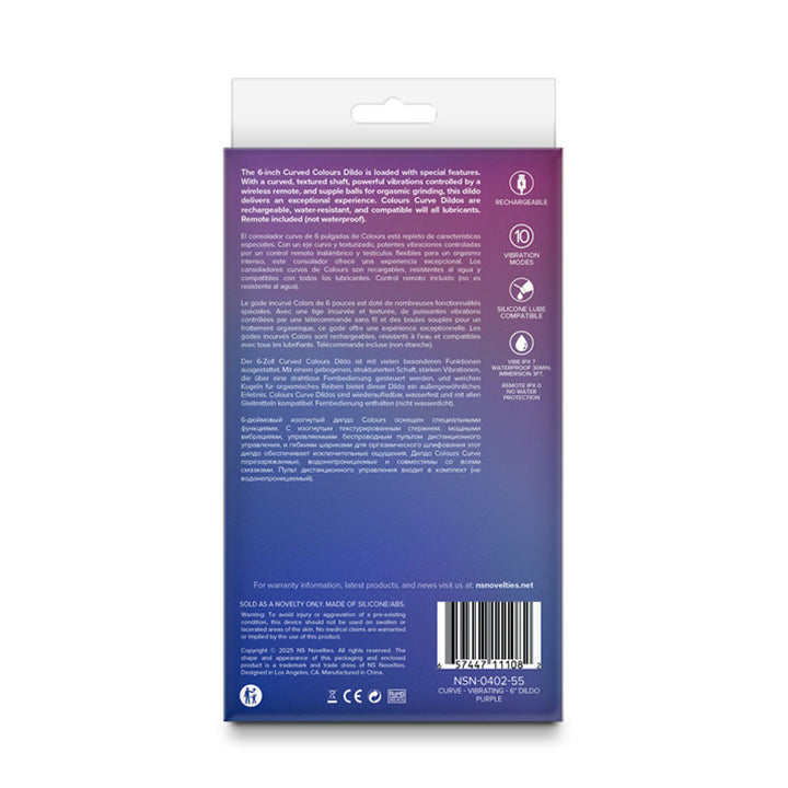 Colours Curve - Vibrating 6 Inch Dildo with Wireless Remote - Purple