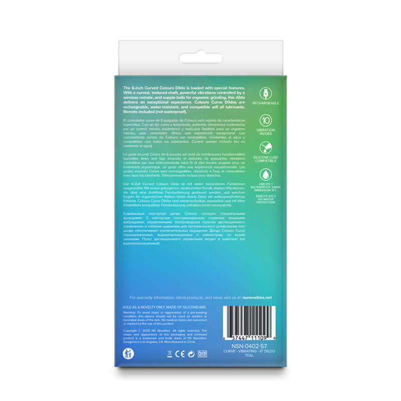 Colours Curve - Vibrating 6 Inch Dildo with Wireless Remote - Teal