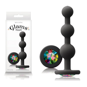Glams Ripple Black 11.4cm Butt Plug with Rainbow Gem Base