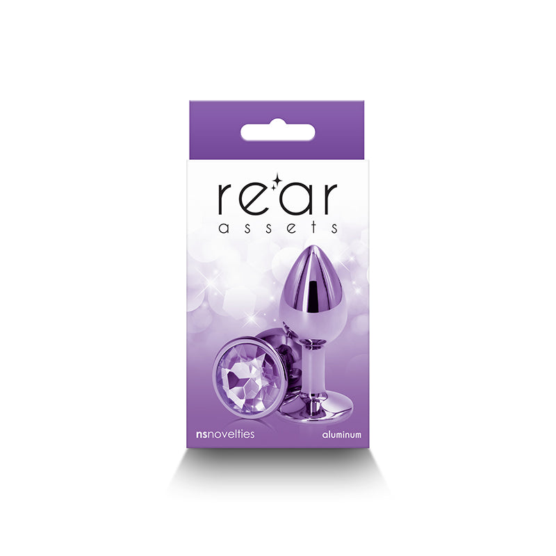 Rear Assets Small Metal Butt Plug with Pink Round Gem - Purple