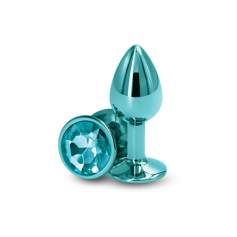 Rear Assets Small Metal Butt Plug with Teal Round Gem - Teal