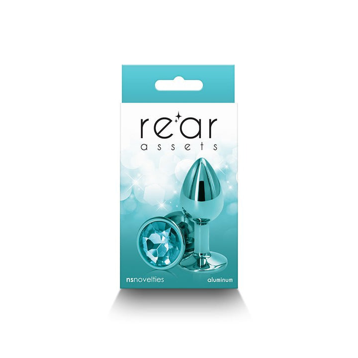 Rear Assets Small Metal Butt Plug with Teal Round Gem - Teal