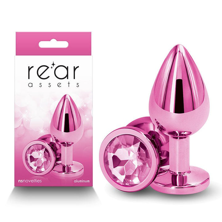 Rear Assets Medium Metal Butt Plug with Pink Round Gem