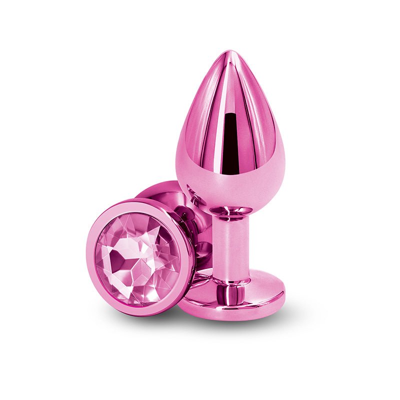 Rear Assets Medium Metal Butt Plug with Pink Round Gem