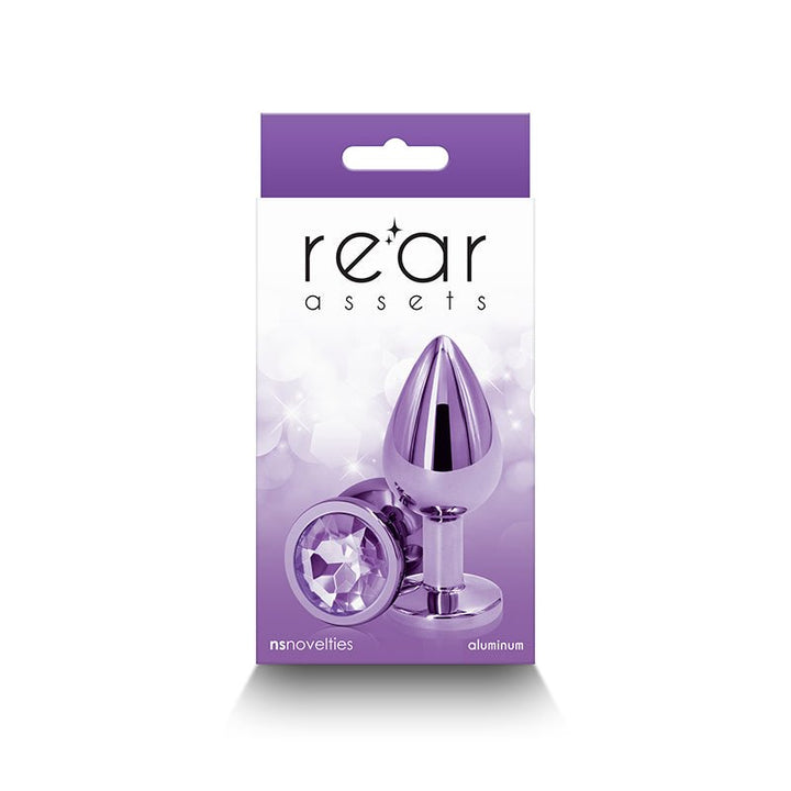 Rear Assets Medium Metal Butt Plug with Purple Round Gem