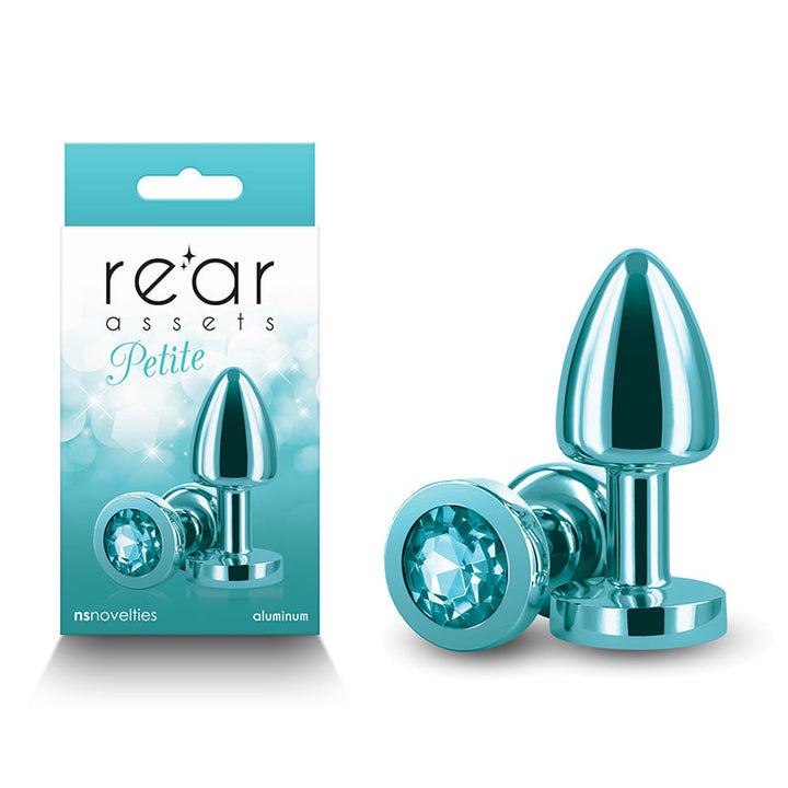 Rear Assets Petite Metal Butt Plug with Teal Round Gem