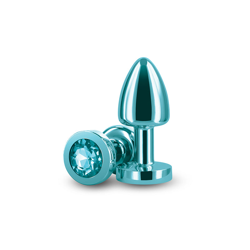 Rear Assets Petite Metal Butt Plug with Teal Round Gem